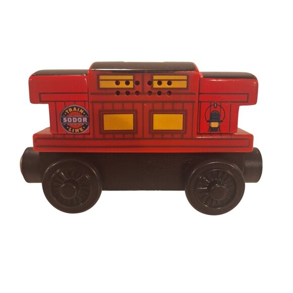 2012 Music Caboose Sodor Train Line Tested Works Red W Black Roof Wood Plastic - Picture 1 of 8